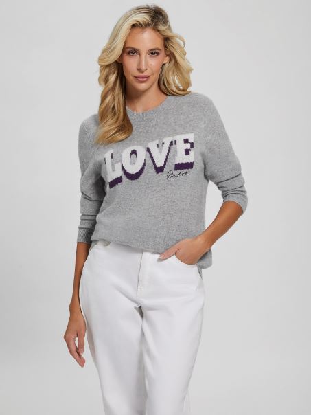 Pulover Juliette Cashmere Gri Melange Deschis Guess