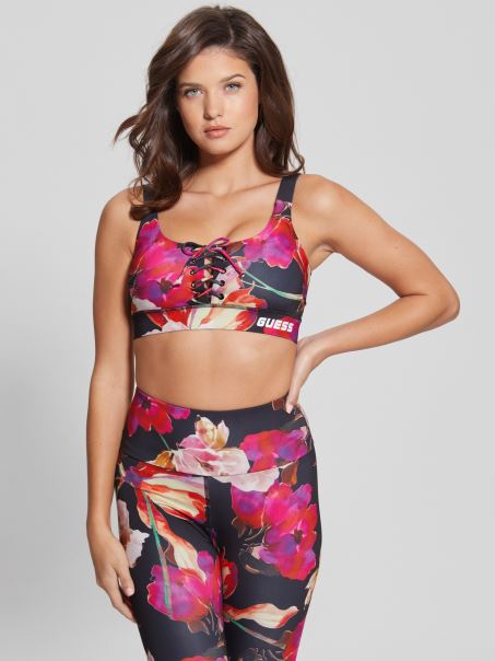 Sutien Sport Guess Eco Corine Active Roz și Negru Macro Flow