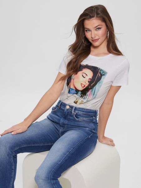 Eco Vintage Magazine Easy Tee Alb Pur Guess