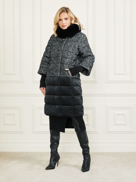 Palton Puffer Abbey Guess Chevron Alb-negru