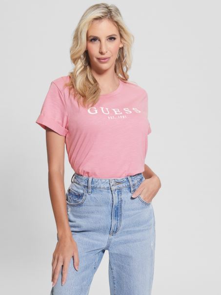 Tricou Cu Logo Cu Mansete Eco Guess Blush Vintage