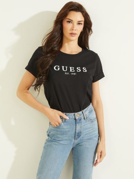 Tricou Cu Logo Cu Manșete Eco, Negru Jet Guess