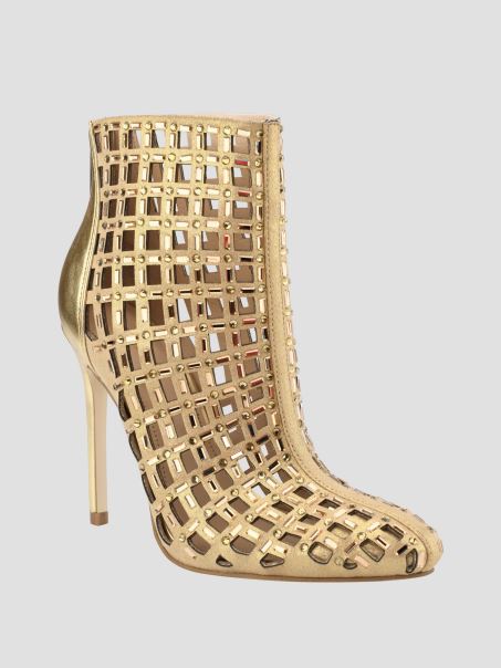 Gold Randir Rhinestone Caged Metalic Boots Guess