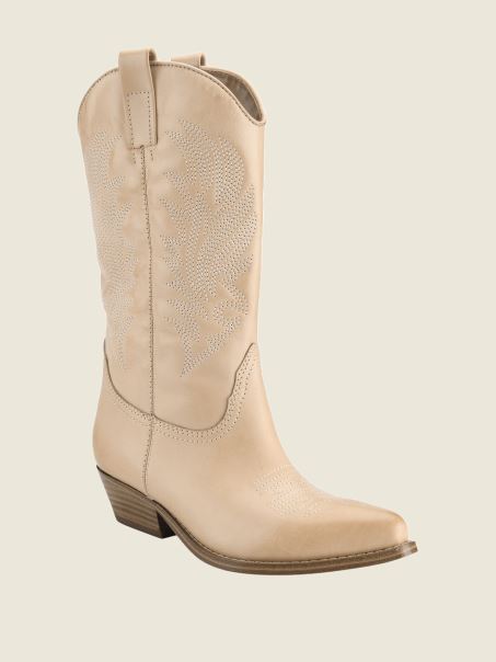 Cizme Cowgirl Din Piele Gallen Mediu Natural 101 Guess