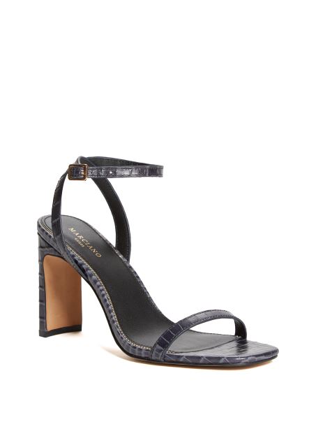 Sandală Cu Toc Guess Din Crocodil Albastru De Mătase