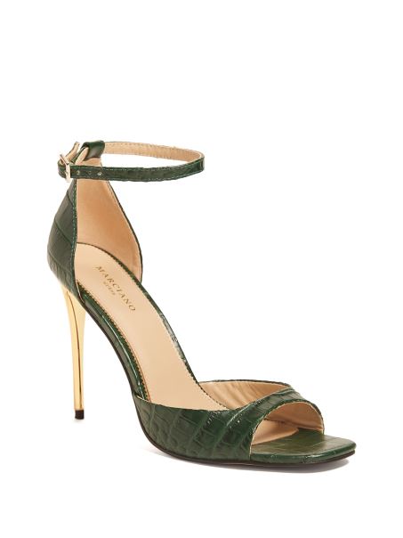 Guess Sandală Verde Cu Toc Croco Peep Toe
