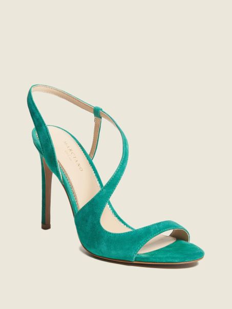 Futura Curve Sandale Guess Piele Intoarsa Verde Deschis