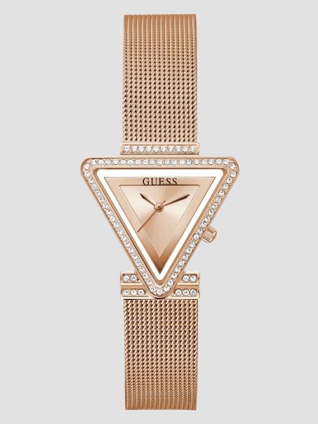 Ceas Analogic Cu Plasă Triunghiulară Guess Roz Auriu