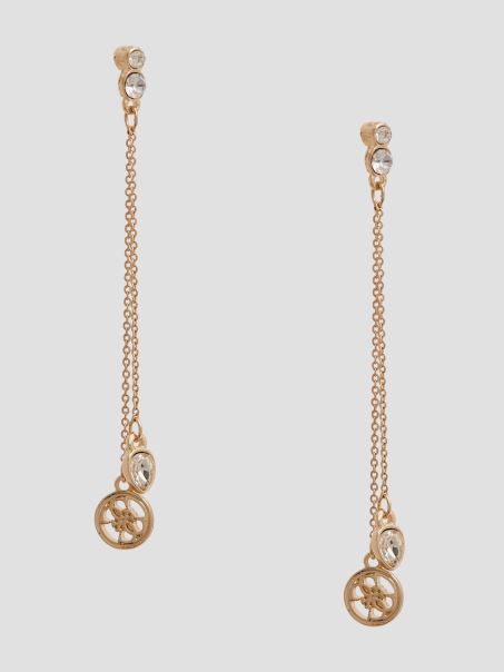 Cercei Aurii Cu Cristal Liniar și Logo Aurie Guess