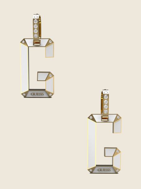 Cercei Cu Cerc Huggie Cu Logo G Guess Albi Argintii