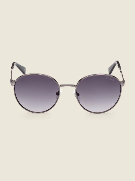 Guess Gunmtl W/blk Lthr Ochelari De Soare Rotunzi Din Metal