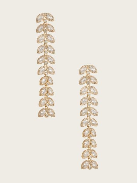 Cercel Cu Frunze De Cristal Placat Cu Aur Guess De 14k