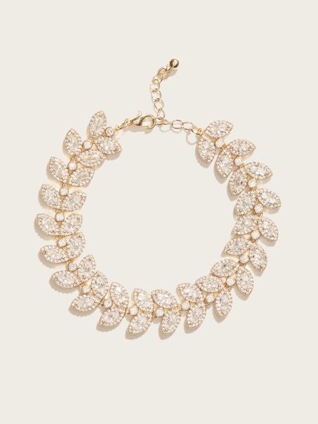 Guess Brățară Din Aur Cu Frunze De Cristal Placat Cu Aur De 14k