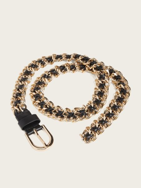 Curea Cu Fileu Cu Lanț Mixt Negru Guess