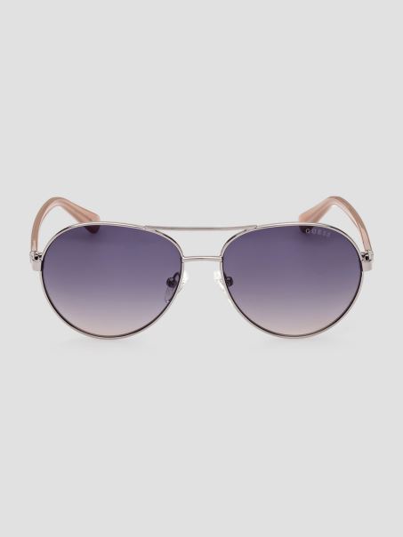 Ochelari De Soare Aviator Aurii Guess Argintii