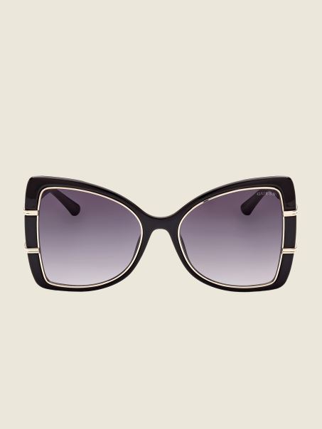 Guess Ochelari De Soare Supradimensionați Argintii Cu Fluture