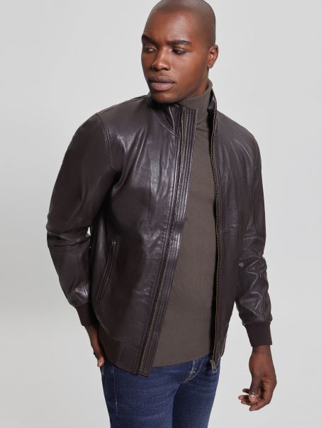 Geacă Din Piele Moale Guess Bark Brown