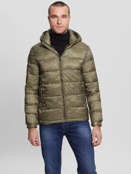 Jachetă Puff Ultra-uşoară Guess Eco Kaki Guess Geo