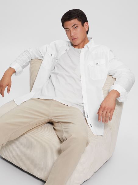 Cămașă Din Bumbac Tratat Alb Pur Guess