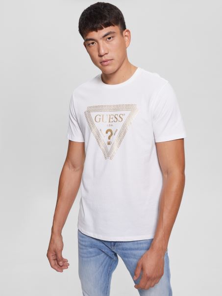Tricou Cu Lanț Cu Logo Alb Pur Guess