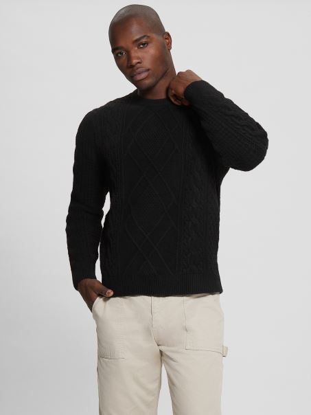 Pulover Din Tricot Cu Cablu Guess Negru Jet