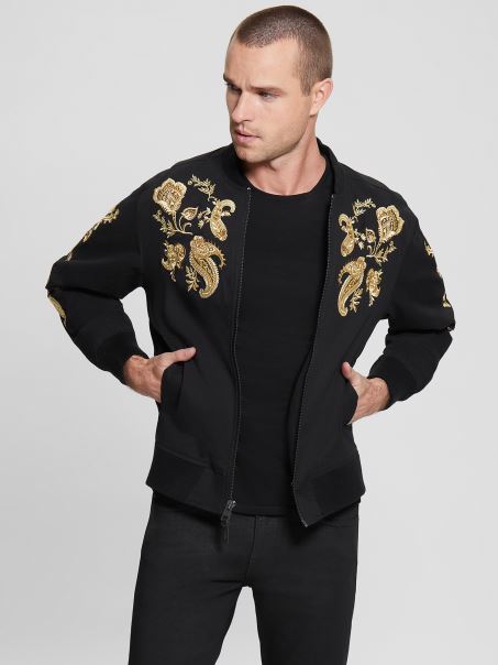 Geaca De Zbor Guess Maxim Brodata Jet Black