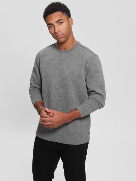 Tricou Cu Mânecă Lungă Guess Bujor Jacquard Gri Eco Logo Jacquard Guess