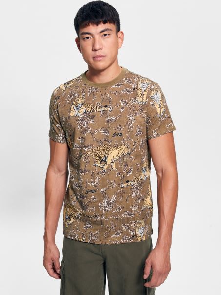 Tricou Cu Decolteu Tigru Cu Imprimeu Junglei Tigru Guess