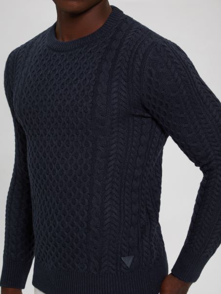 Guess Paise Norvegian Pulover Din Amestec De Lână Albastru Elegant