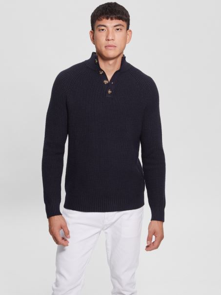 Pulover Elegant Eco Din Tricot Vafe Albastru Guess