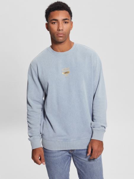 Hanorac Guess Parisian Roof Albastru Ustin Cu Logo Brodat