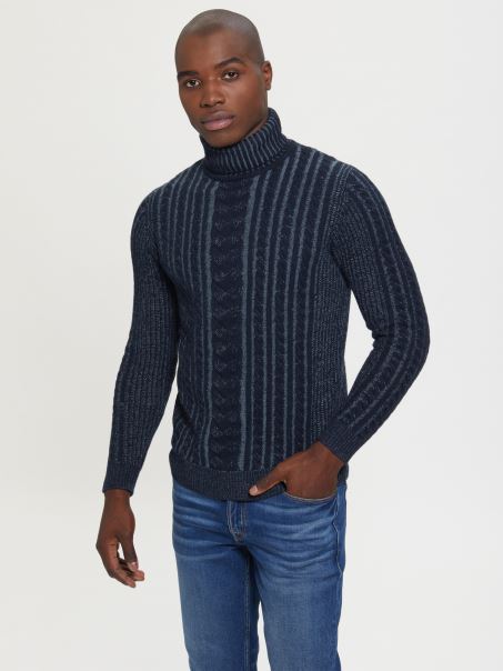 Pulover De Cablu Din Amestec De Lână Phil Guess Navy Heather Combo