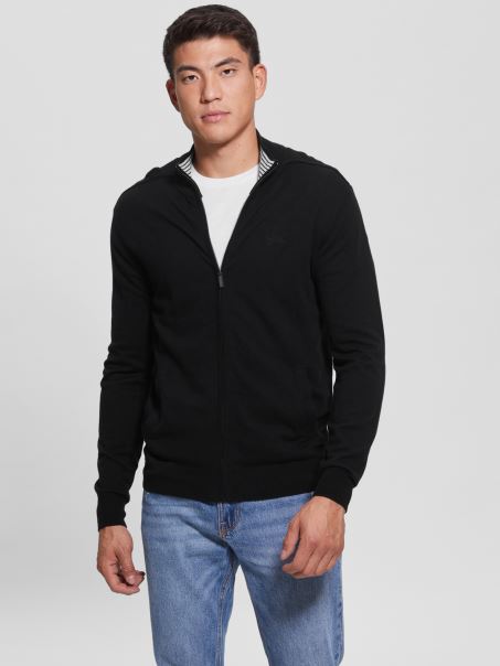 Guess Jet Black Eco Ralphie Cardigan Cu Fermoar în Față