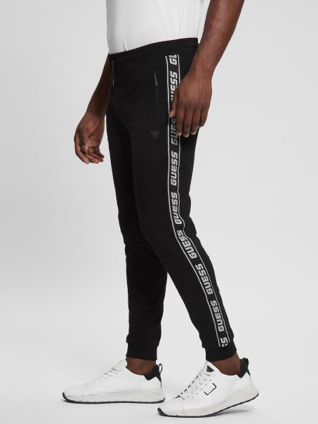 Pantaloni De Jogging Cu Bandă Cu Logo-ul Eco Arlo Negru Jet Guess