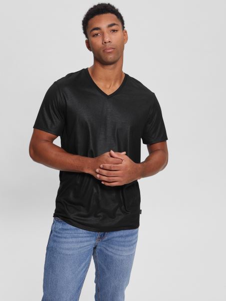 Jet Black Mason Joke Tricou Cu Decolteu în V Guess