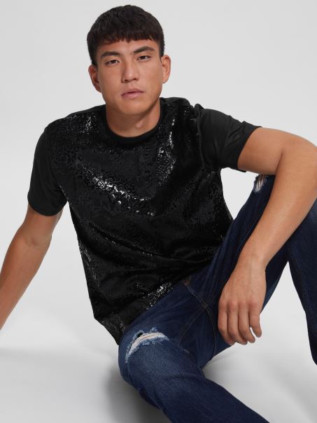 Tricou Negru Jet Guess Alameda Snake