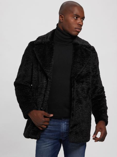 Palton De Astrakan Din Blană Artificială Guess Negru Jet
