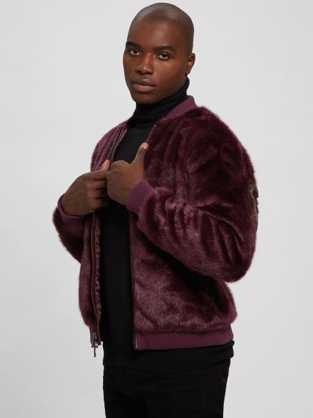 Jachetă De Zbor Cu Logo Din Blană Artificială Guess Regal Prune