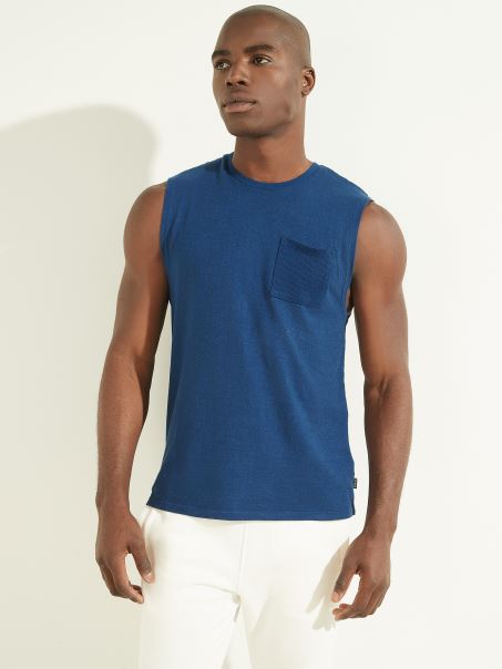 Tricou Pentru Mușchi Guess Rigel Blue Multi Cânepă Din Bumbac