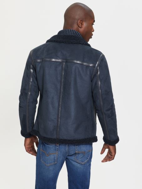 Sacou Guess Eco Din Faux Shearling Albastru Elegant