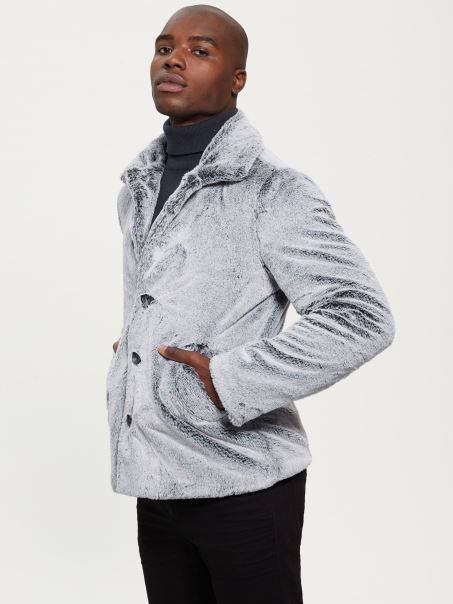 Palton Albastru Elegant De Blană Artificială Guess