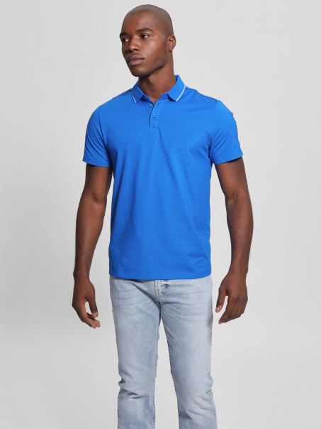 Guess Paul Pique Tape Tricou Polo Strălucitor Zaffre