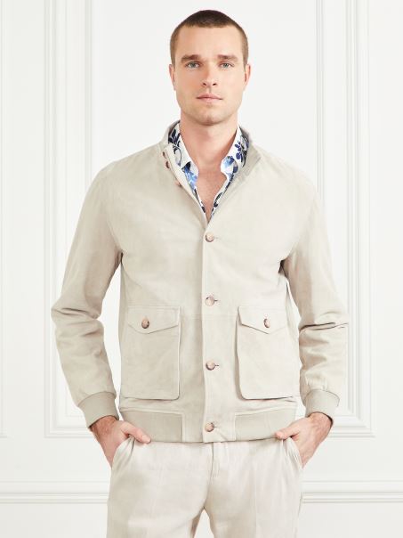 Geacă De Zbor Din Piele De Căprioară Cu Nisipuri Mișcătoare Guess