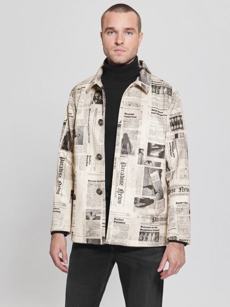 Ziar Aop Print Guess Haină Din Blană Artificială