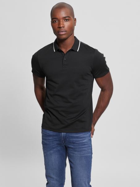 Guess Paul Pique Tape Tricou Polo Jet Black