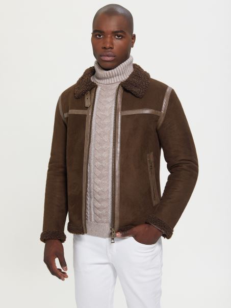 Jachetă Eco Din Faux Shearling Cafea Neagră Guess