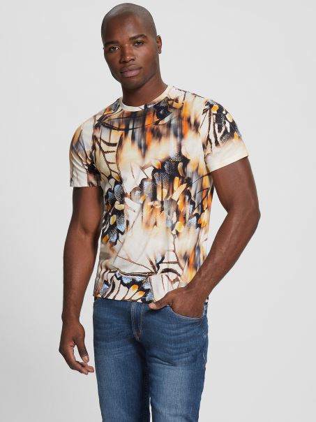 Eco Blurred Fluturi Tricou Guess Pur Alb Multi