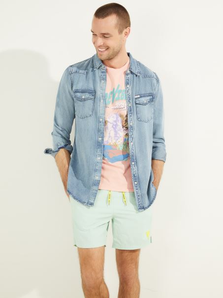 Cămașă Western Slim-fit Din Denim Guess Bluestar