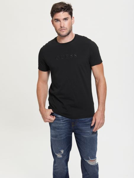 Tricou Cu Logo Brodat Guess Negru Jet