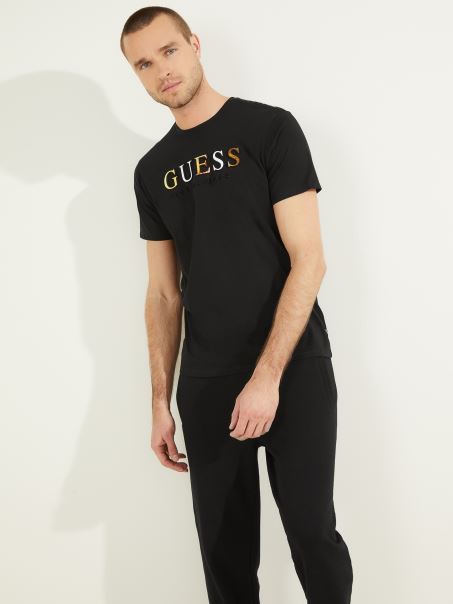 Tricou Cu Logo în Relief Guess Negru Jet